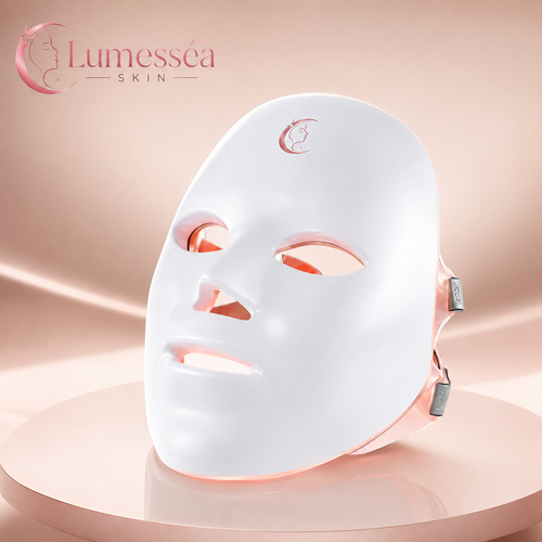 Lumesséa Skin LED light therapy mask in champagne rose setting